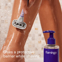 Flamingo razor handle grip detail for comfortable, non-slip control