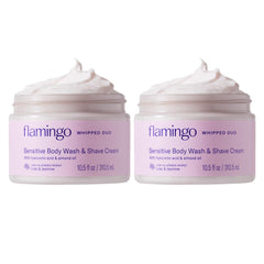 Flamingo front packaging showing twin 10.5 fl oz bottles and benefits