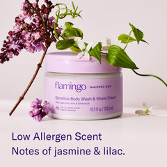 Flamingo in-shower application demonstrating quick lathering and shave