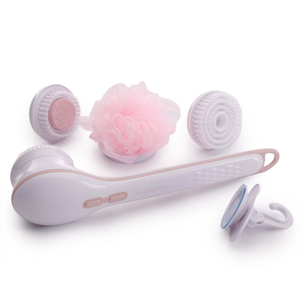 Flawless front view showing brush and ergonomic shape for improved shower cleansing