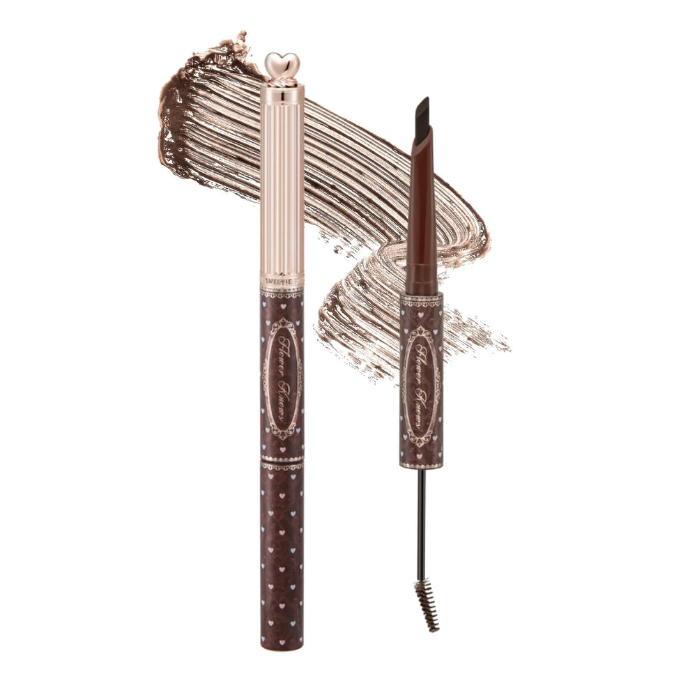 Flower Knows front packaging showing dual-ended brow tool and benefit of portability