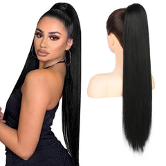 Flufymooz front packaging showing natural black ponytail and brand clarity