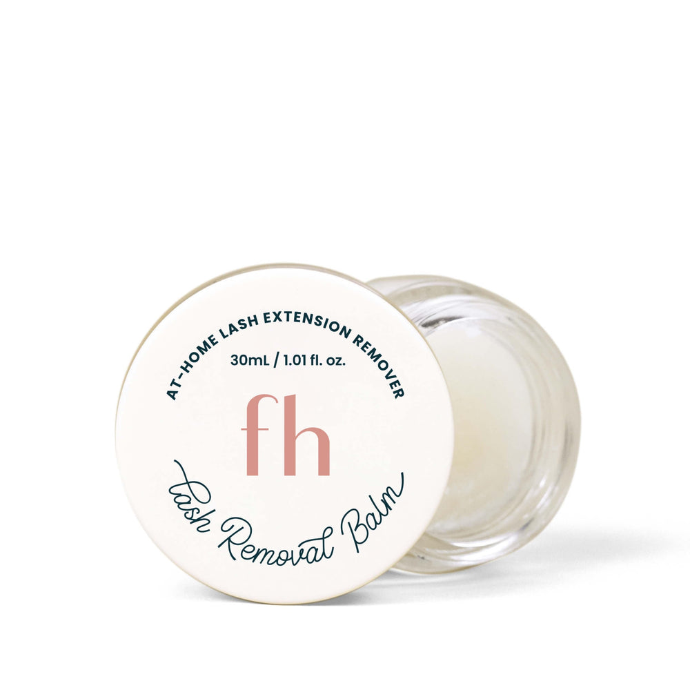 FlutterHabit front packaging showing 30mL balm and clear labeling, protects lashes