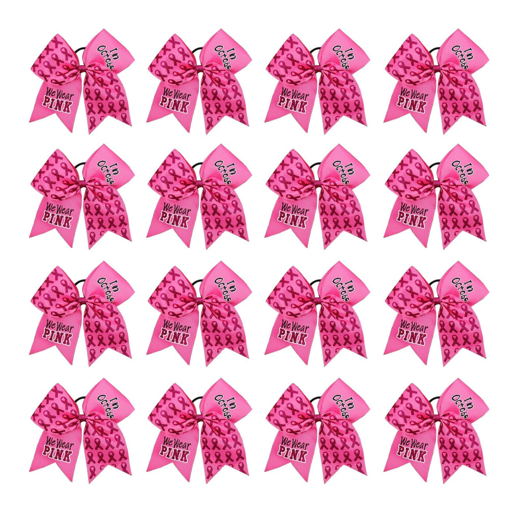 FLYARD front view of 16 pink awareness bows showing pack and color benefit