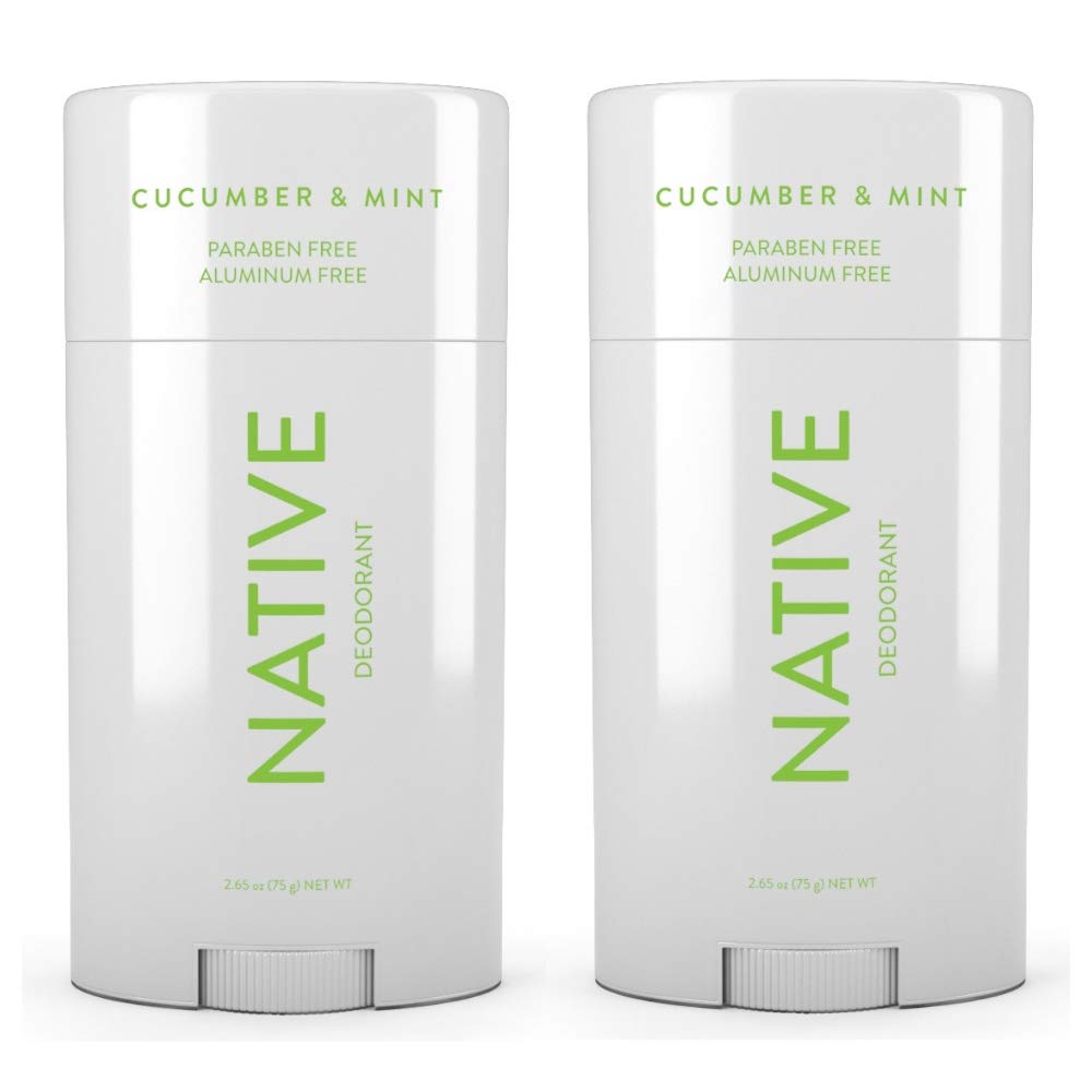 Flywrun Native deodorant front packaging showing two cucumber mint sticks and benefits