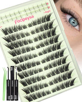 Focipeysa front packaging showing full fox eye lash clusters kit and benefits