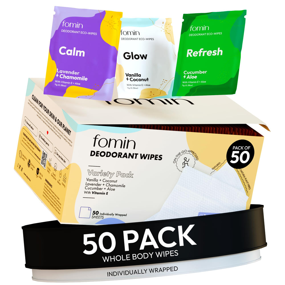 FOMIN front packaging showing travel-ready wipes for instant freshness