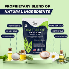 FOOT CURE pouring soak into basin to demonstrate easy at-home use and prep