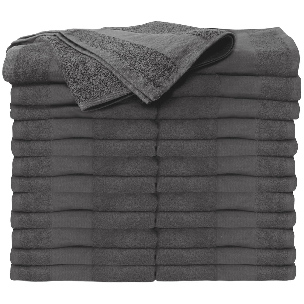 ForPro cool grey towel stack front showing neat fold and professional look, durable and ready