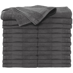 ForPro cool grey towel stack front showing neat fold and professional look, durable and ready