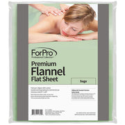ForPro flannel flat sheet front view in sage showing full coverage and professional look