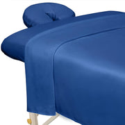 ForPro ocean blue flat sheet displayed folded showing coverage and clean look