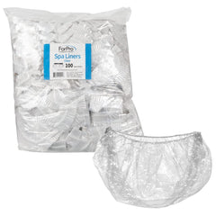ForPro Professional Collection box of 100 clear spa liners showing product packaging and count