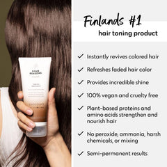 FOUR REASONS applied on dark brown hair displaying richer chocolate tone benefit