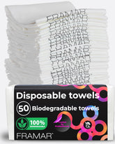 FRAMAR front packaging showing biodegradable salon towels and professional convenience