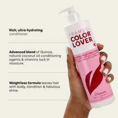 Framesi conditioner applied to wet hair demonstrating detangling and softness