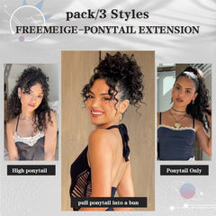 FREEMEIGE length comparison with ruler showing 20-inch ponytail for visible length boost