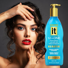 Freeze It leave-in treatment applied to damp hair demonstrating smooth finish and easier styling after use