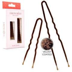 Frenchies front packaging showing 20 brown velvet pins for discreet hold
