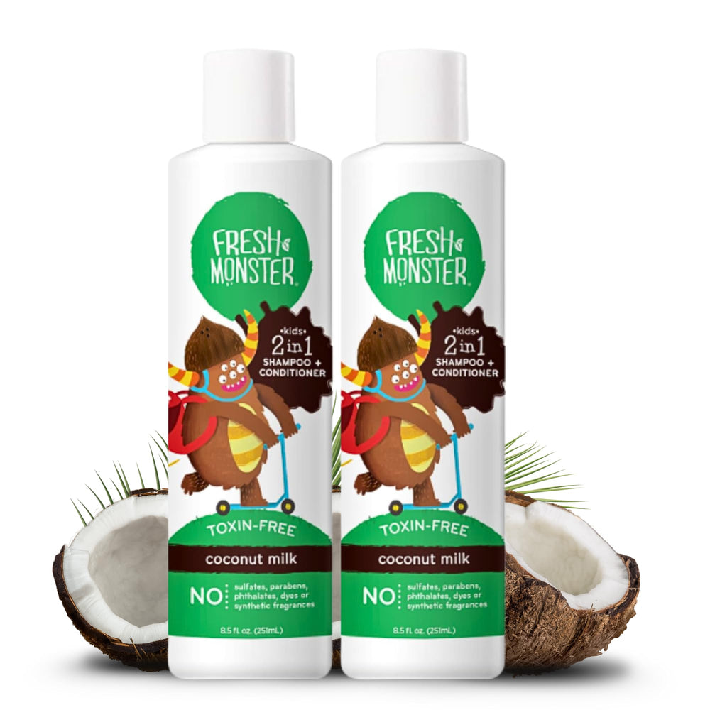 Fresh Monster front packaging showing coconut scent and playful monster, inspires bath time