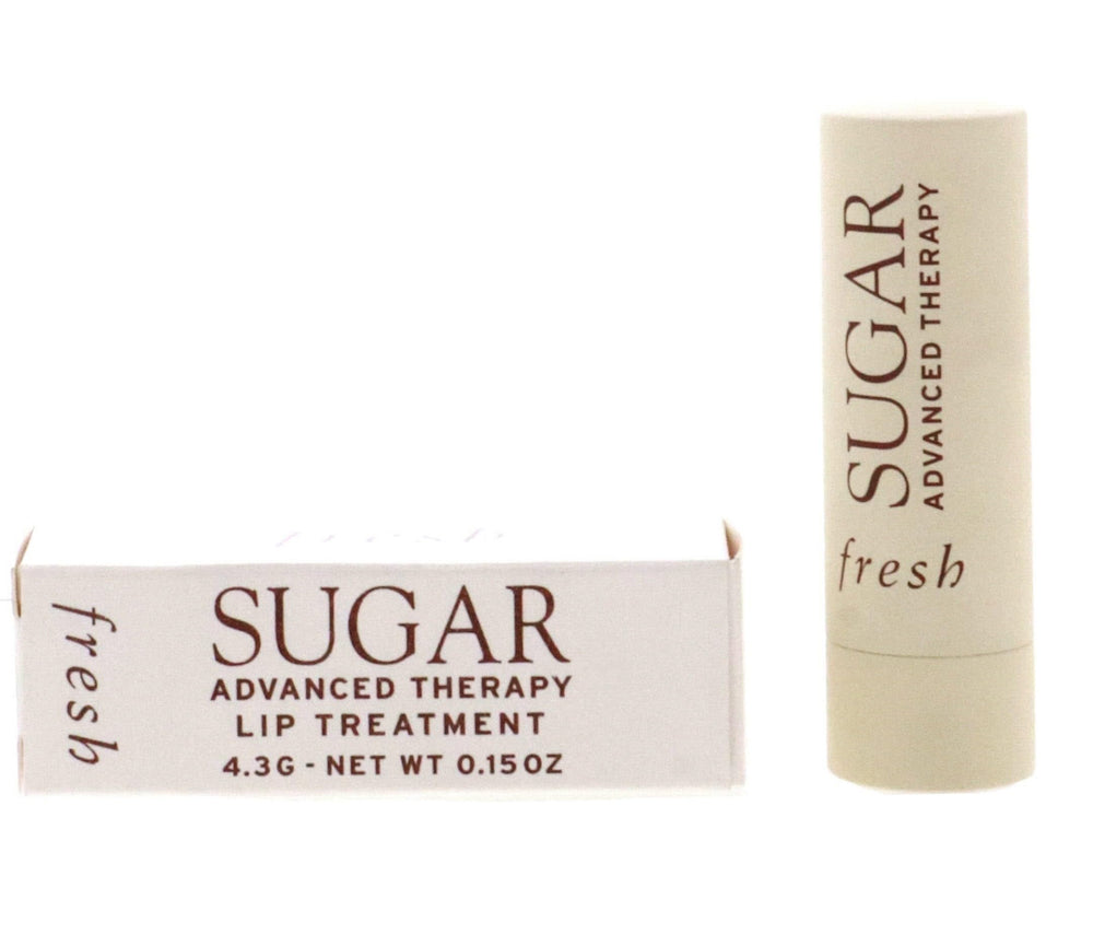 Fresh sugar lip treatment front packaging showing compact tube and product name, highlighting portability and conditioning benefit
