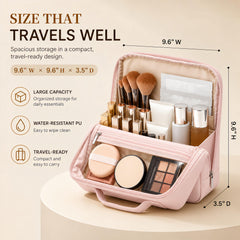 Frilgvenient open interior with removable divider organizing brushes and palettes