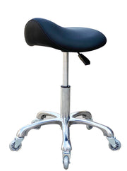 FRNIAMC saddle stool front view showing ergonomic posture benefit