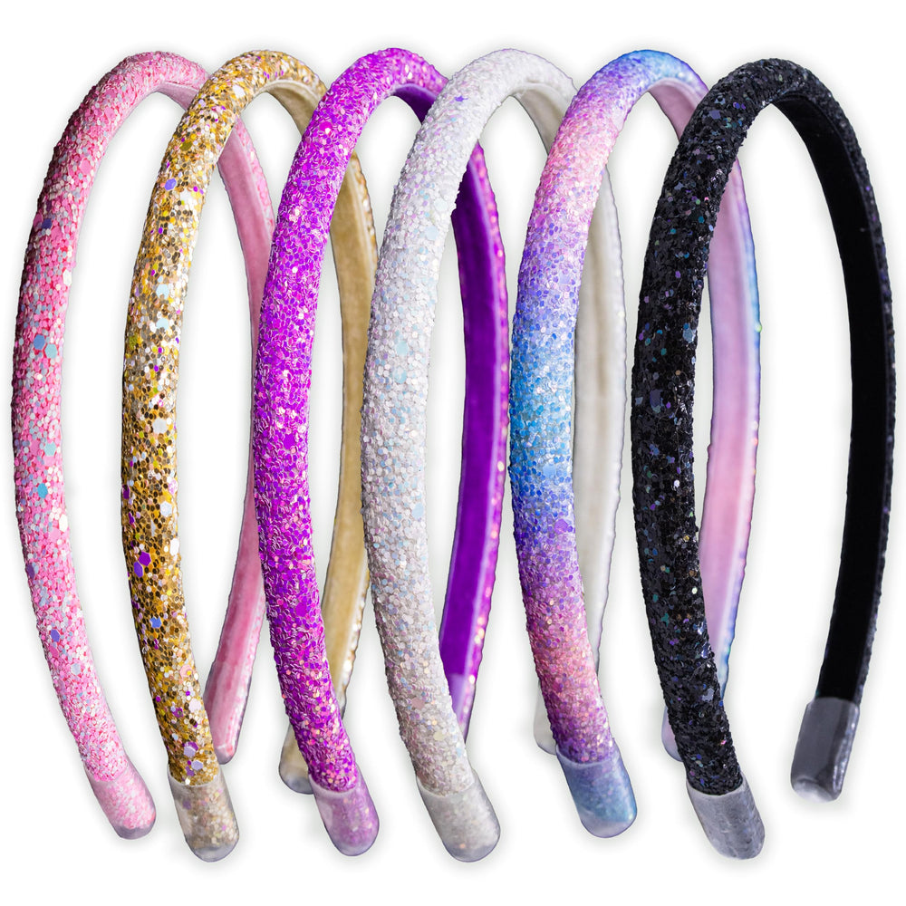 FROG SAC front pack showing six glitter headbands and color variety for gift-ready appeal