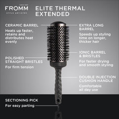 Fromm Elite close-up of ceramic x ionic barrel showing quick even heating benefit
