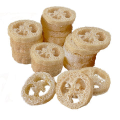 FRTIM front packaging showing 20-pack vacuum-sealed loofah slices and eco benefit