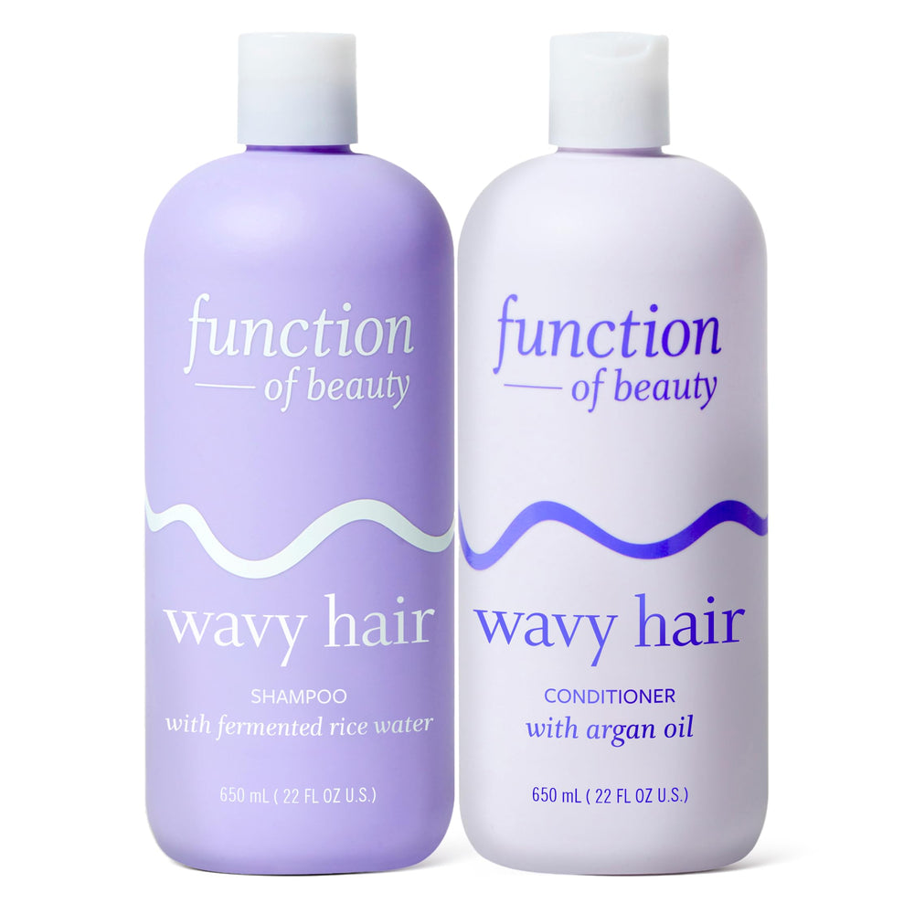 Function of Beauty front packaging showing XL 22 oz bottles and anti-frizz benefit