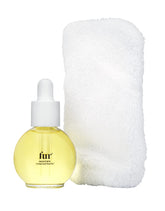 Fur ingrown concentrate kit front view showing oil bottle and mitt for targeted treatment