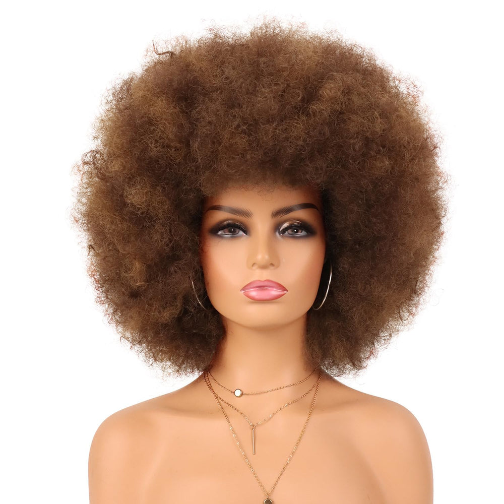 G&T Wig front view showing mixed brown afro puff for instant bold style