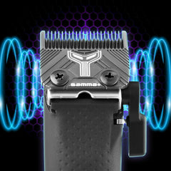 GAMMA+ blade installed on clipper in use demonstrating faster, pull-free cuts