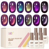 GAOY front packaging showing six purple nebula gel bottles and benefits