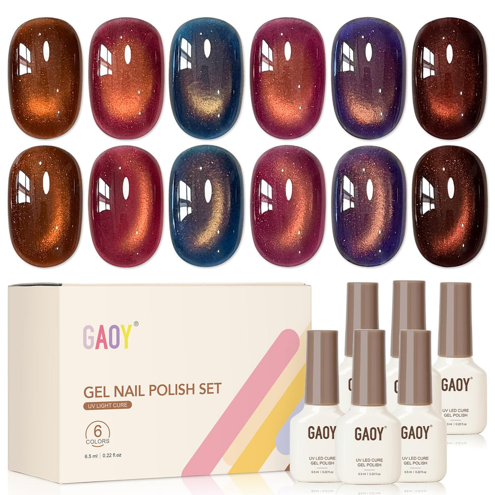 GAOY front packaging showing six gel bottles and magnet, easy selection