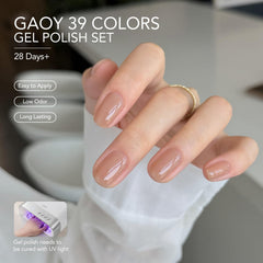 GAOY color swatch fan showing 39 jelly shades for versatile layering benefit