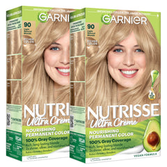 Garnier box front showing shade 90 Light Natural Blonde and benefits