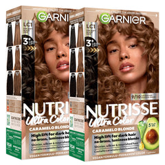 Garnier Nutrisse front box showing Hi-Lift Light Brown with clear shade benefits