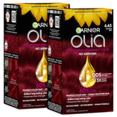 Garnier Olia front box showing 6.65 Intense Red and benefits