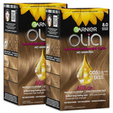 Garnier Olia front packaging showing medium blonde shade and benefits