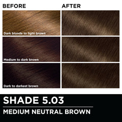 Garnier Olia shade swatch on a hair strand showing accurate medium brown result