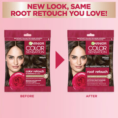 Garnier sachet close-up highlighting the single-use, pre-dosed root retouch benefit
