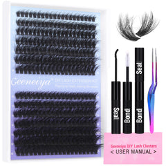 Geeneiya front packaging showing complete lash kit and tools for at-home volume