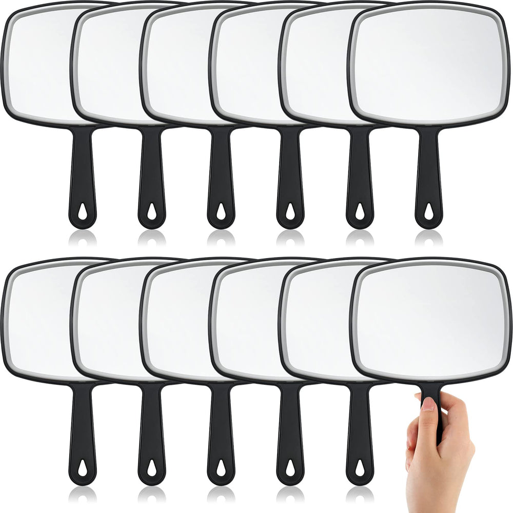Geetery front view black hand mirror showing full reflective surface and clean frame for clear checks