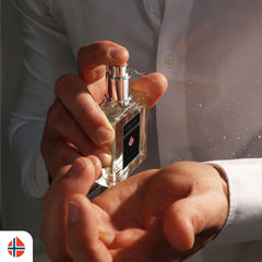 Geir Ness fragrance applied on wrist illustrating lasting fresh aroma