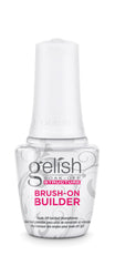 Gelish bottle front view showing clear builder gel and professional label for precise application