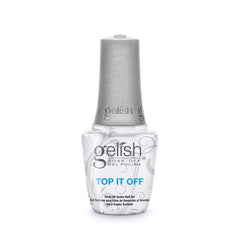 Gelish Top It Off front bottle showing label and glossy finish benefit