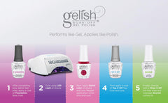 Gelish Top It Off bottle with hand for scale showing coverage per bottle