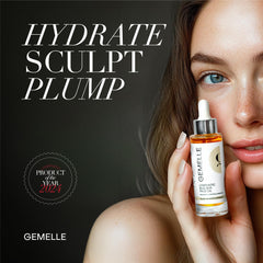 GEMELLE closeup dropper pouring oil, showing lightweight texture and smooth slip benefit
